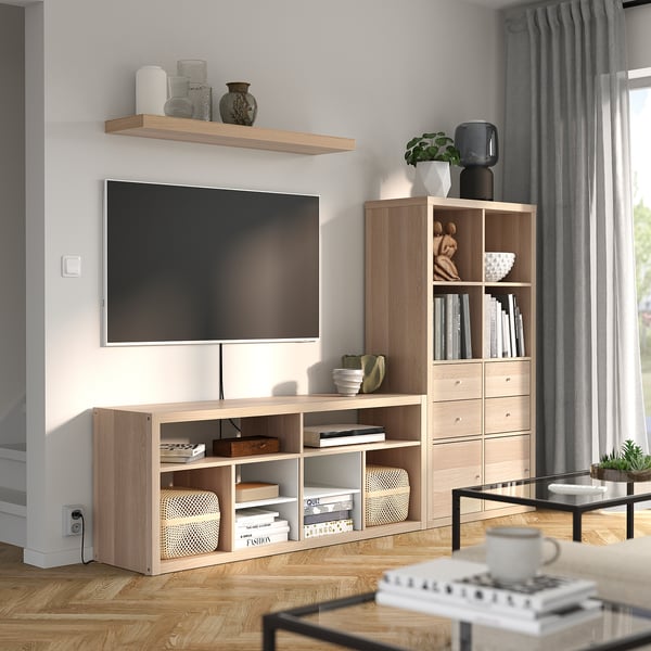 IKEA KALLAX / LACK TV Storage Combination White Stained Oak Effect 88 1/4x15 3/8x57 7/8 "