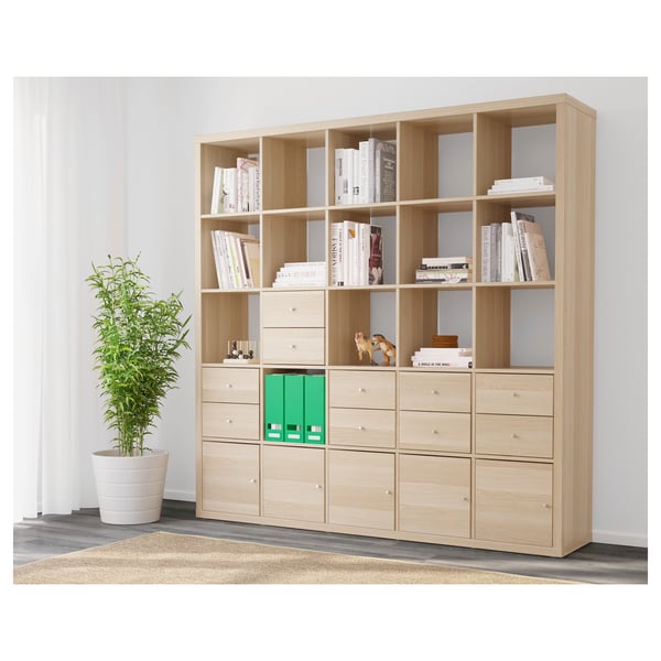 IKEA KALLAX Shelf Unit With 10 Inserts White Stained Oak Effect 71 5/8x71 5/8 "