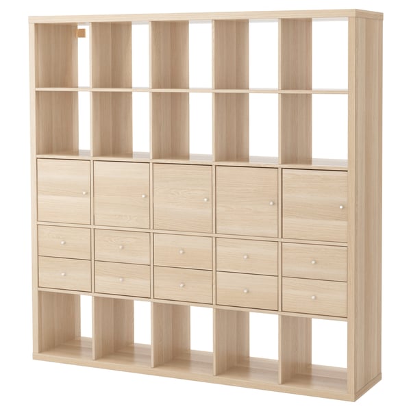 IKEA KALLAX Shelf unit with 10 inserts white stained oak effect 71 5/8x71 5/8 "