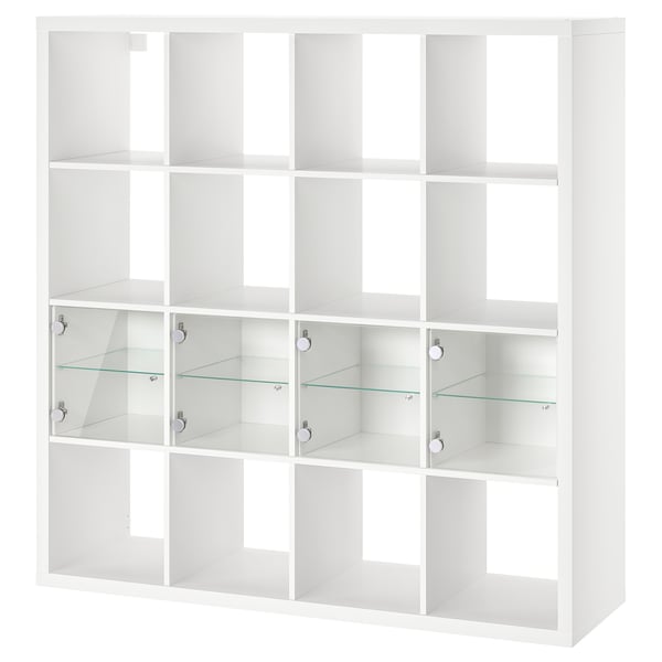 IKEA KALLAX Shelf unit with 4 inserts white/glass 57 7/8x57 5/8 "