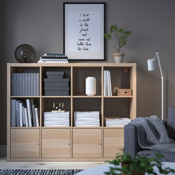 IKEA KALLAX Shelf Unit With 4 Inserts White Stained Oak Effect 57 5/8x43 7/8 "