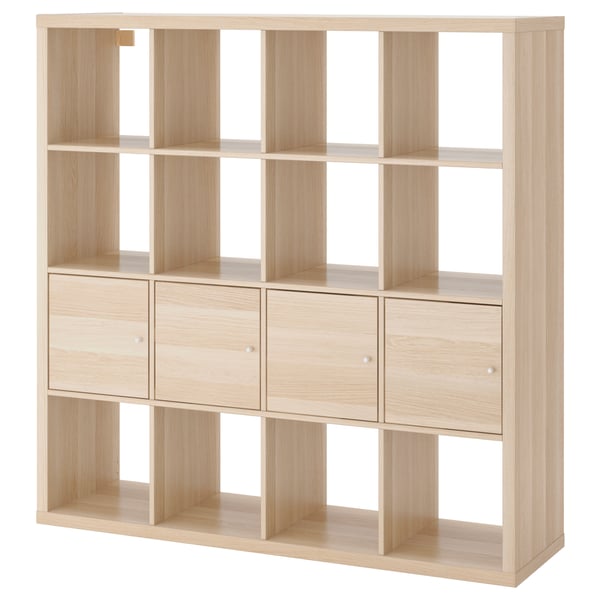 IKEA KALLAX Shelf unit with 4 inserts white stained oak effect 57 7/8x57 5/8 "
