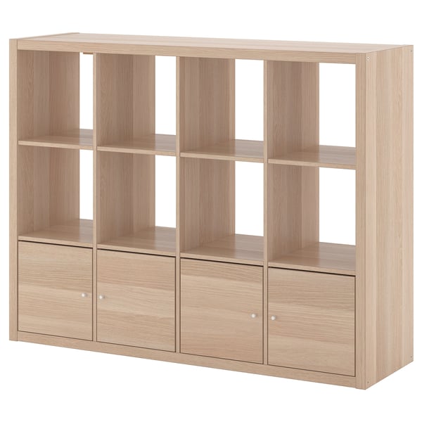 IKEA KALLAX Shelf unit with 4 inserts white stained oak effect 57 5/8x43 7/8 "