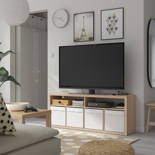IKEA KALLAX TV Unit White Stained Oak Effect 57 3/4x23 1/2 "
