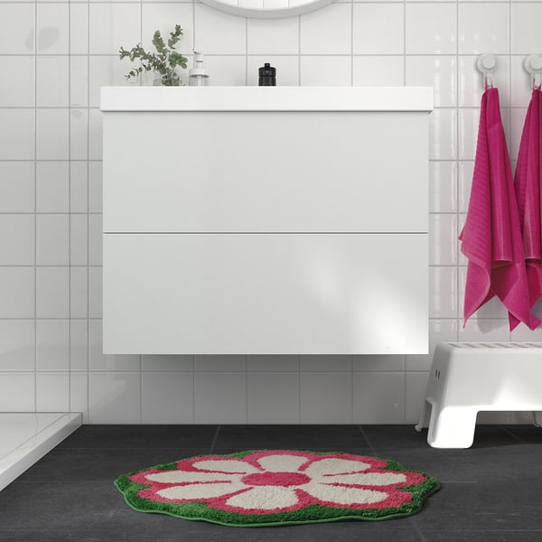 IKEA KÄRRKNIPPROT Bath Mat Floral Pattern/multicolor Bright Pink 26 "