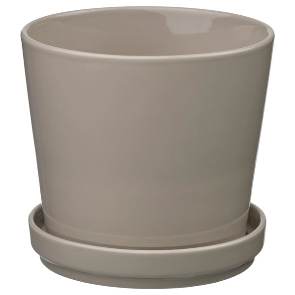 IKEA KLOTLÖNN Plant pot with saucer indoor/outdoor/gray/beige 6 "