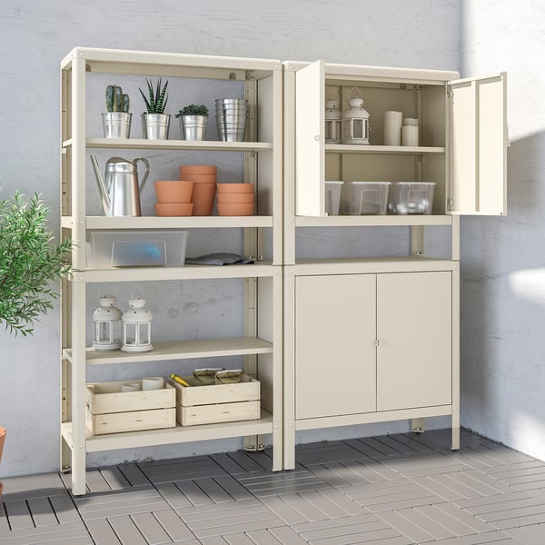 IKEA KOLBJÖRN Shelving Unit With 2 Cabinets Beige 63 3/8x14 5/8x63 3/8 "