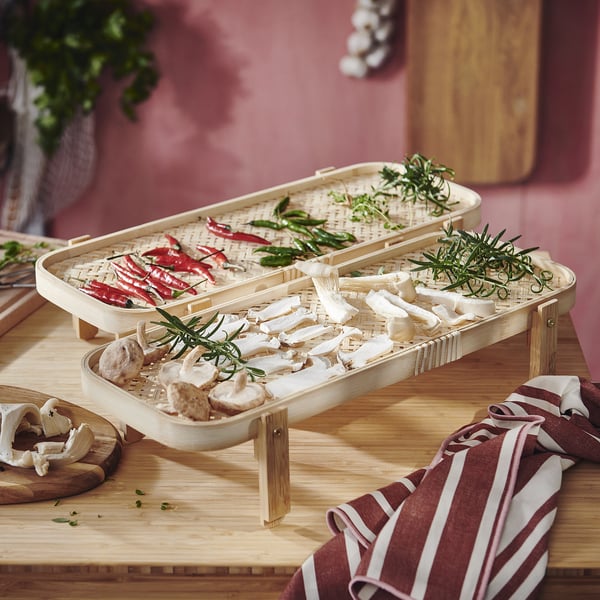 IKEA KÖSSEBÄR Food Drying Rack With 2 Trays Bamboo 18 1/8x8 1/4x8 5/8 "