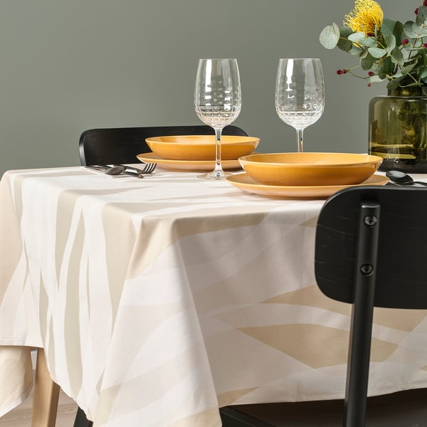 IKEA KRUSTISTEL Tablecloth Patterned/white Light Beige 57x94 "