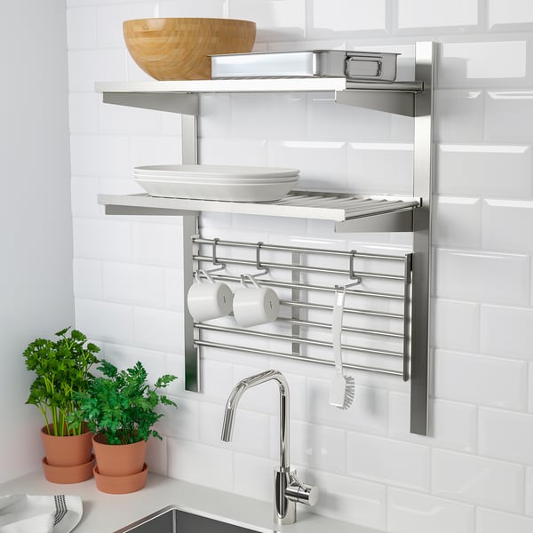 IKEA KUNGSFORS Suspension rail with shelf/wll grid stainless steel