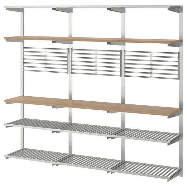 IKEA KUNGSFORS Suspension rail with shelf/wll grid stainless steel/ash
