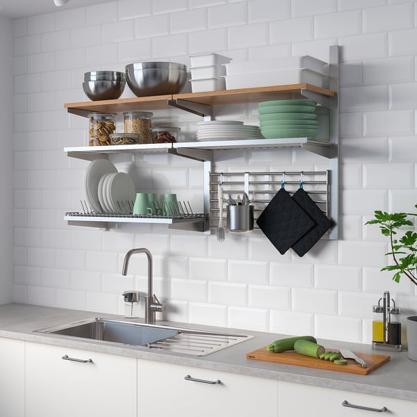 IKEA KUNGSFORS Wall Grid With Storage Stainless Steel/ash