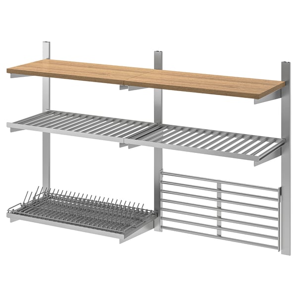 IKEA KUNGSFORS Wall grid with storage stainless steel/ash