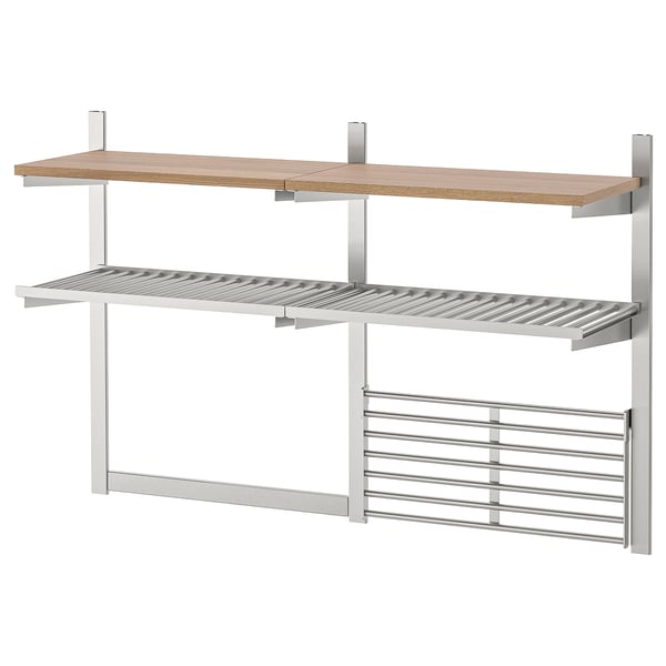 IKEA KUNGSFORS Wall storage with grid + knife rack stainless steel/ash veneer