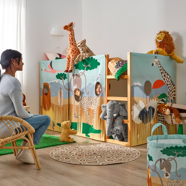 IKEA KURA Bed Curtain Multicolor/animals On The Savannah