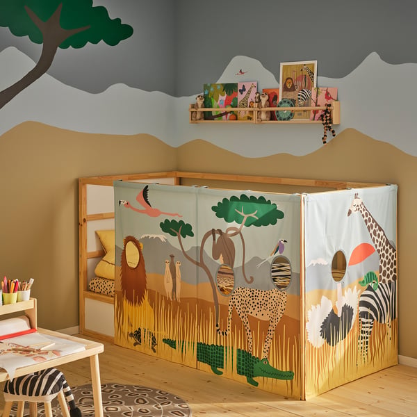 IKEA KURA Bed Curtain Multicolor/animals On The Savannah