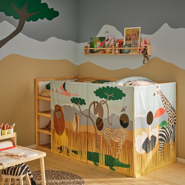 IKEA KURA Bed Curtain Multicolor/animals On The Savannah