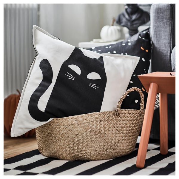 IKEA KUSTFYR Cushion Cover Cat Pattern White/black 20x20 "