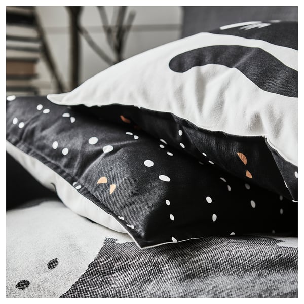 IKEA KUSTFYR Cushion Cover Cat Pattern White/black 20x20 "