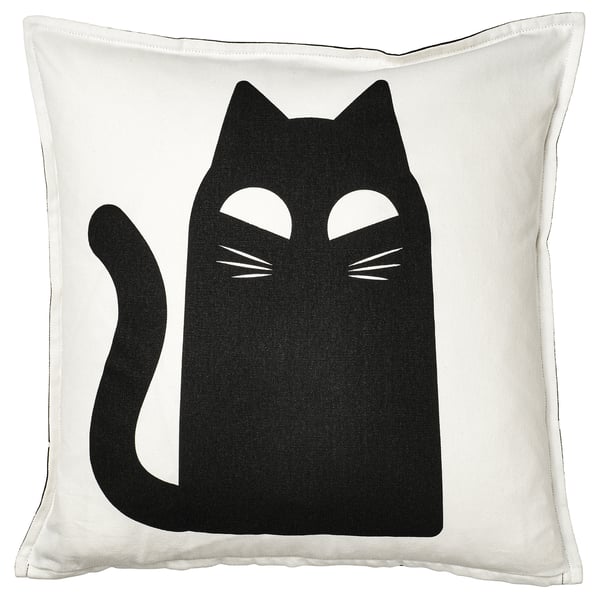 IKEA KUSTFYR Cushion cover cat pattern white/black 20x20 "