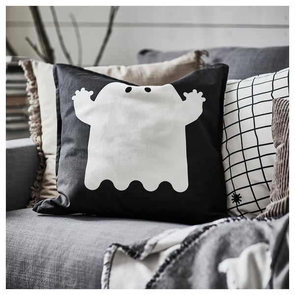 IKEA KUSTFYR Cushion Cover Ghost Pattern White/black 20x20 "