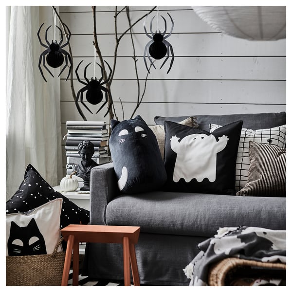 IKEA KUSTFYR Cushion Cover Ghost Pattern White/black 20x20 "
