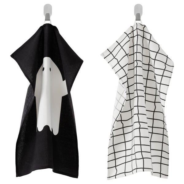 IKEA KUSTFYR Dish towel ghost/spider white/black 18x24 "