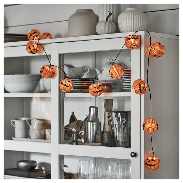 IKEA KUSTFYR LED String Light With 12 Lights Pumpkin/battery Operated Outdoor