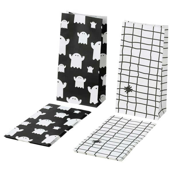 IKEA KUSTFYR Paper bag mixed patterns white/black 4 ¾x9 ½ "