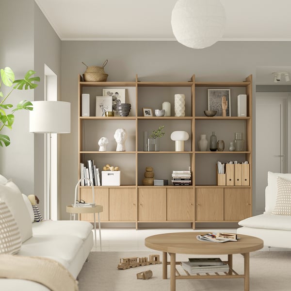 IKEA LÅDMAKARE Storage Combination W Sliding Doors With 9 Shelves/oak Effect 93 3/4x13 3/4x83 5/8 "