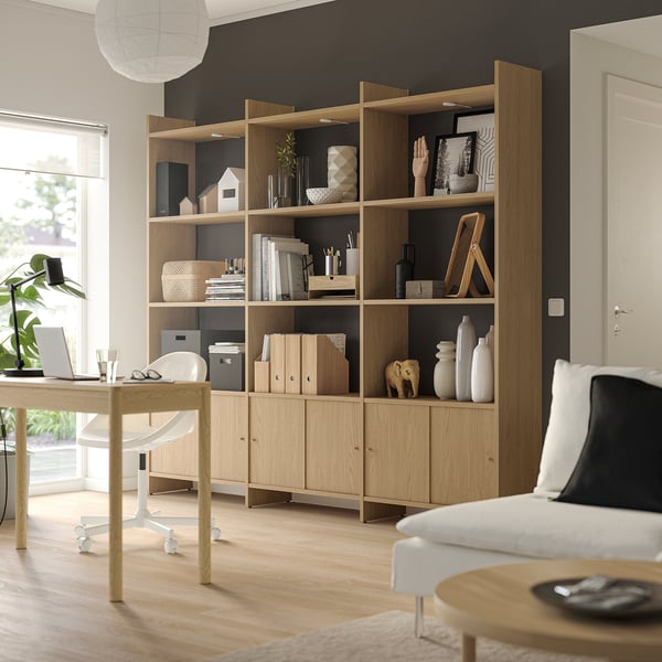IKEA LÅDMAKARE Storage Combination W Sliding Doors With 9 Shelves/oak Effect 93 3/4x13 3/4x83 5/8 "