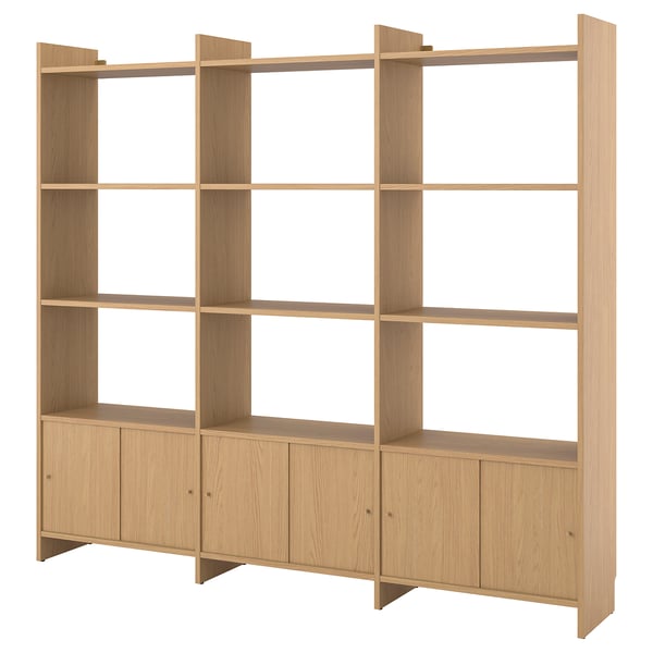 IKEA LÅDMAKARE Storage combination w sliding doors with 9 shelves/oak effect 93 3/4x13 3/4x83 5/8 "