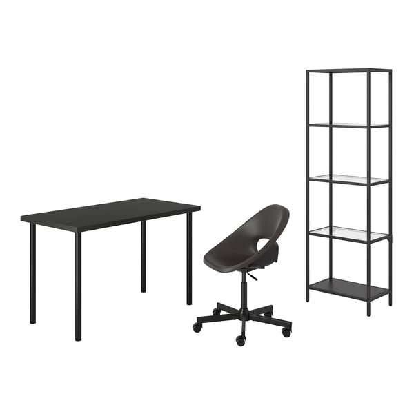 IKEA LAGKAPTEN/ELDBERGET / VITTSJÖ Desk and storage combination and swivel chair black-brown/dark gray