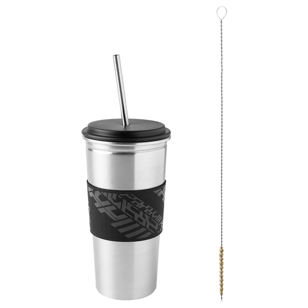 IKEA LÅNESPELARE Insulated tumbler w lid and straw black