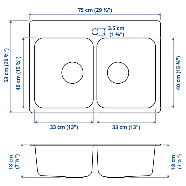 IKEA LÅNGUDDEN Double Bowl Top Mount Sink Stainless Steel 29 1/2x20 5/8 "