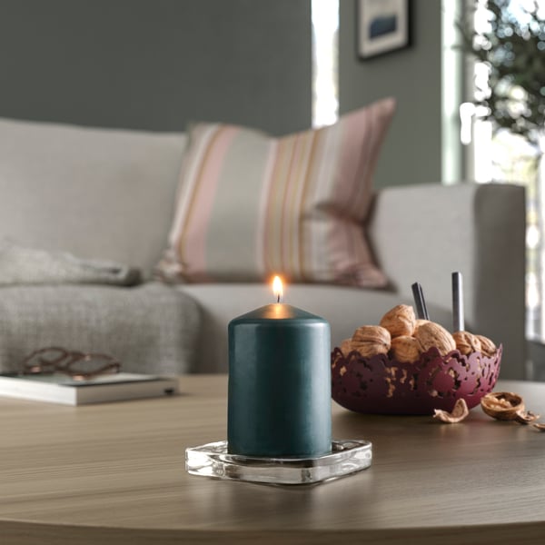 IKEA LÄTTNAD Unscented Pillar Candle Dark Gray-green 4 "