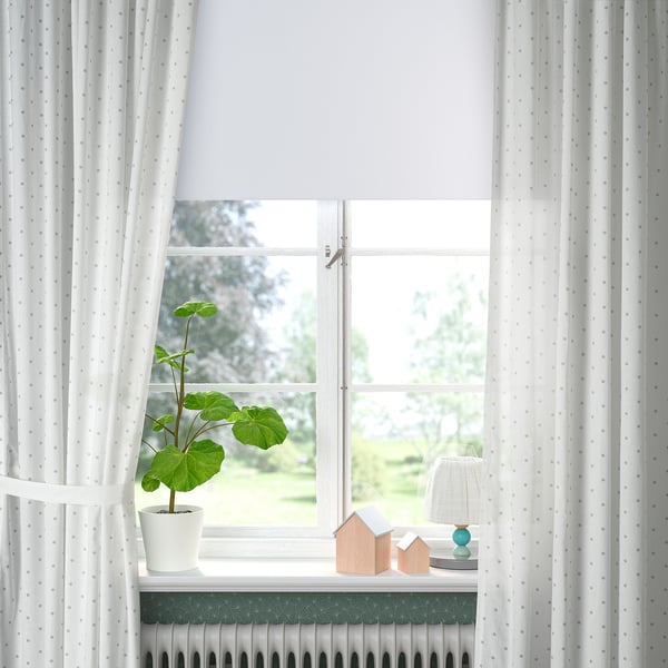 IKEA LEN Curtains With Tie-backs 1 Pair Dotted/white 47x98 "