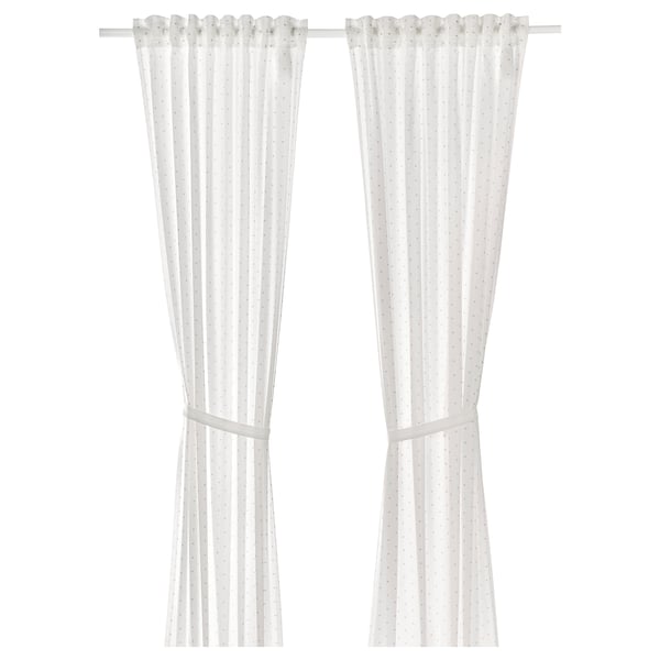 IKEA LEN Curtains with tie-backs 1 pair dotted/white 47x98 "