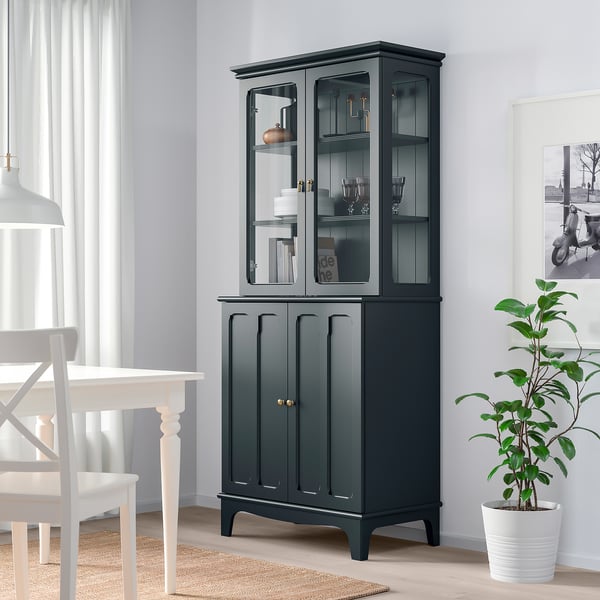 IKEA LOMMARP Cabinet With Glass Doors Dark Blue-green 33 7/8x78 3/8 "