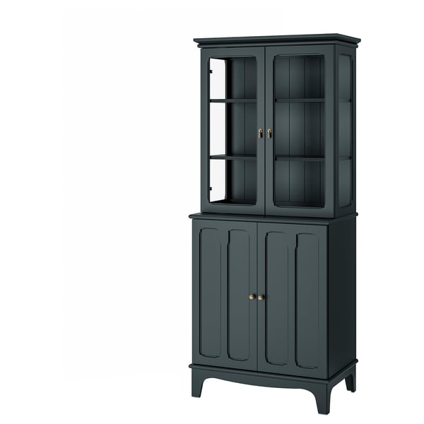 IKEA LOMMARP Cabinet with glass doors dark blue-green 33 7/8x78 3/8 "