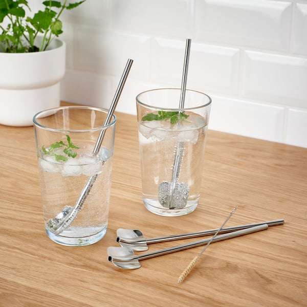 IKEA LUFTTÄT 5-pc Drink Strw/spoon Set W Clng Br Stainless Steel