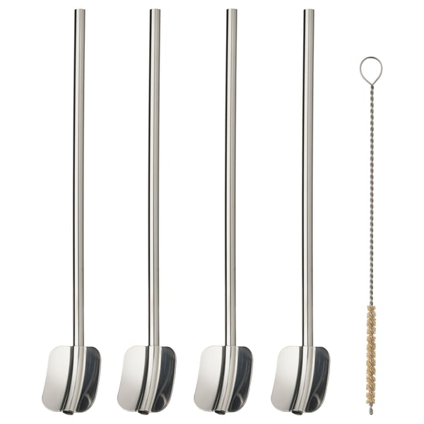 IKEA LUFTTÄT 5-pc drink strw/spoon set w clng br stainless steel