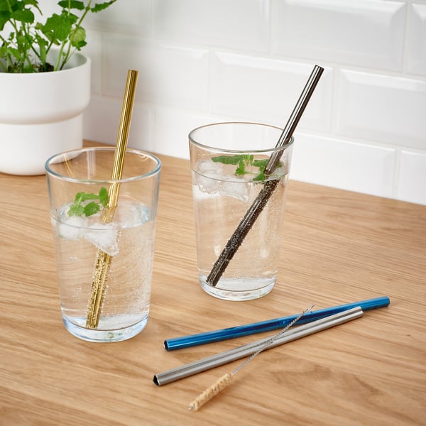 IKEA LUFTTÄT Drinking Straws/brush Set Of 5 Mixed Shapes Mixed Colors