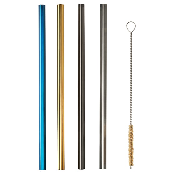 IKEA LUFTTÄT Drinking straws/brush set of 5 mixed shapes mixed colors
