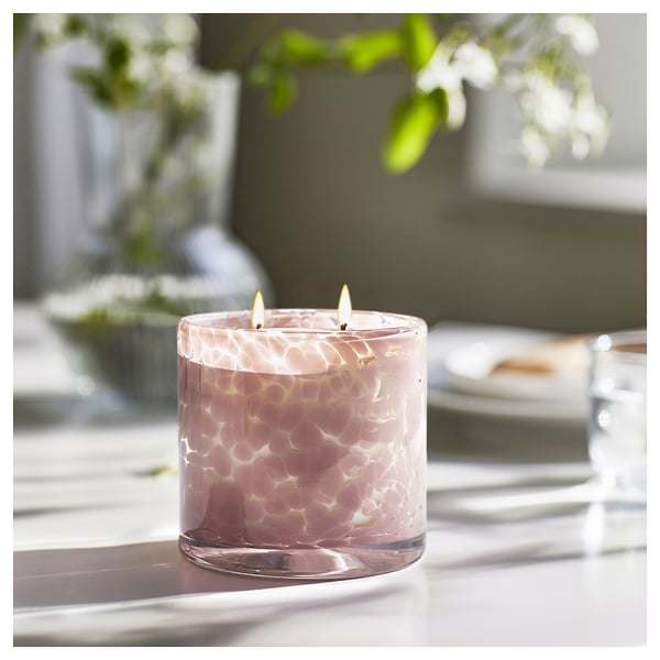 IKEA LUGNARE Scented Candle In Glass 2 Wicks Jasmine/light Pink 50 Hr