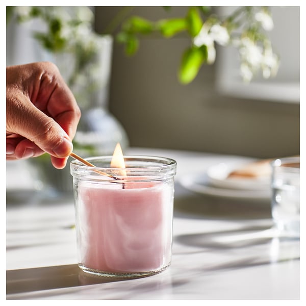 IKEA LUGNARE Scented Candle In Glass Jasmine/pink 40 Hr