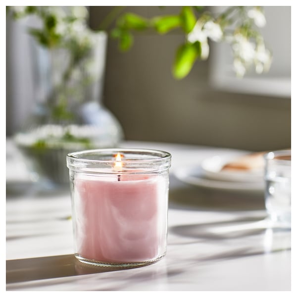 IKEA LUGNARE Scented Candle In Glass Jasmine/pink 40 Hr