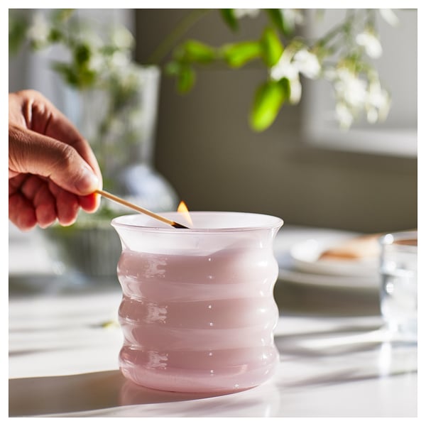 IKEA LUGNARE Scented Candle In Glass Jasmine/pink 50 Hr
