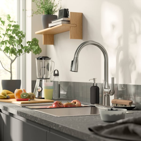 IKEA MACKSJÖN Pull Down Kitchen Faucet With Spray Stainless Steel Color