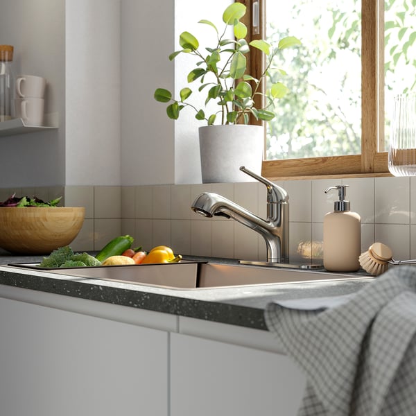 IKEA MACKSJÖN Pull Out Kitchen Faucet With Spray Stainless Steel Color